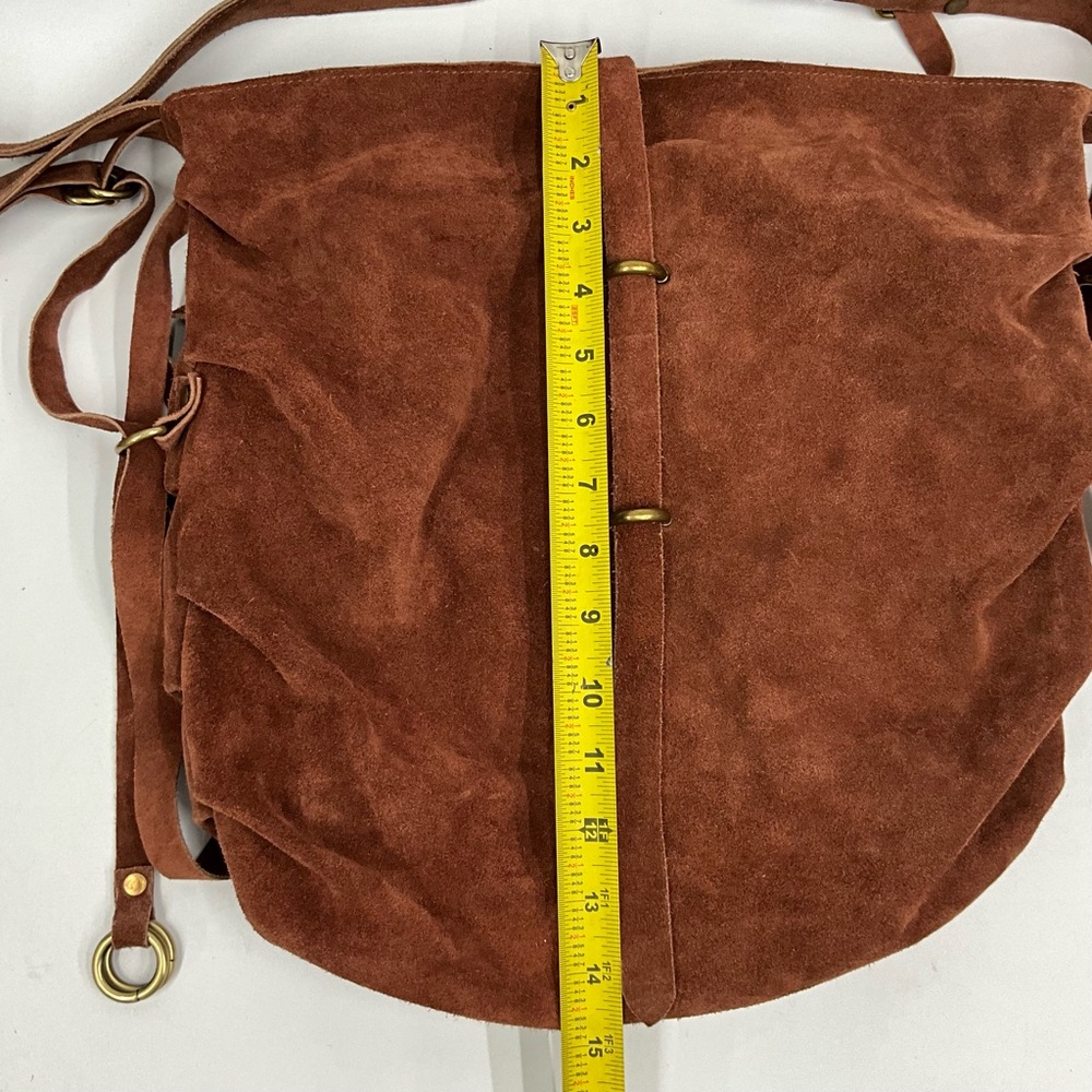 Free People Leather Suede Hobo Bag Brown Slouchy Fringe Western Boho - Picture 13 of 15